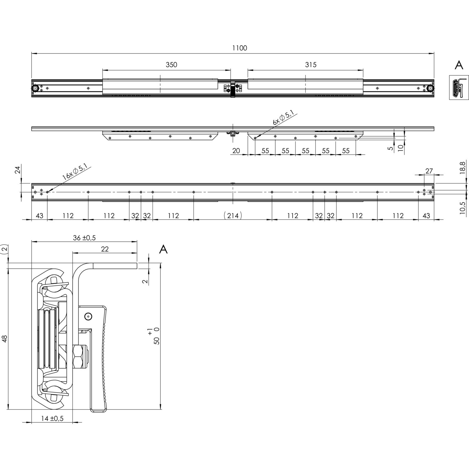 103370336 VODILICA STOLA 2X400/1100  SINKRO.FIX. 90kg SA KOČ.