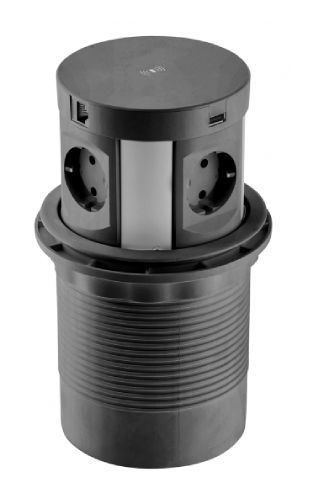 AE-BPW4S120P-20 UTIČNICA COMFORT PLUS 4X ŠUKO 2x USB 2XRJ45 PUNJAČ INDUKC.KABEL 1,5m CRNA