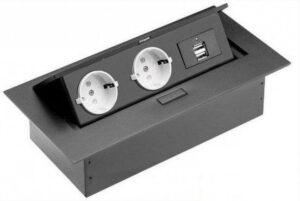 AE-PBU02GS-20 UTIČNICA STOL. G PUSH 2X ŠUKO 2x USB BEZ KABLA CRNA-BJ