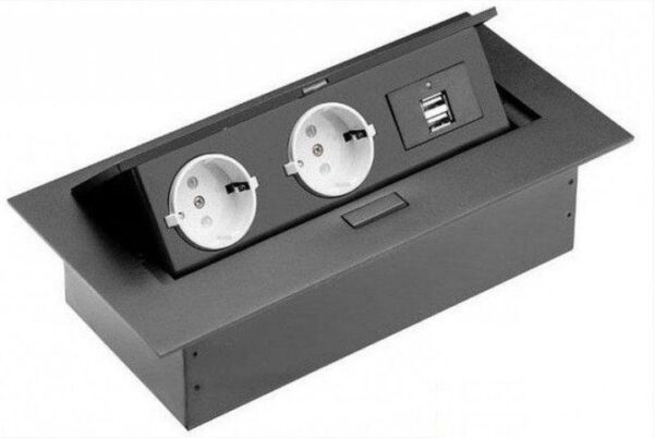 AE-PBU02GS-20 UTIČNICA STOL. G PUSH 2X ŠUKO 2x USB BEZ KABLA CRNA-BJ