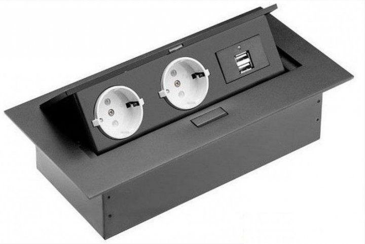 AE-PBU02GS-20 UTIČNICA STOL. G PUSH 2X ŠUKO 2x USB BEZ KABLA CRNA-BJ