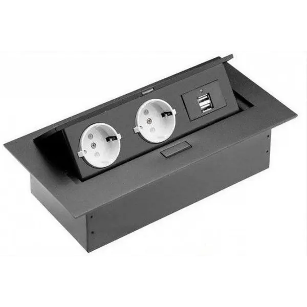AE-PBU02GS-20 UTIČNICA STOL. G PUSH 2X ŠUKO 2x USB BEZ KABLA CRNA-BJ