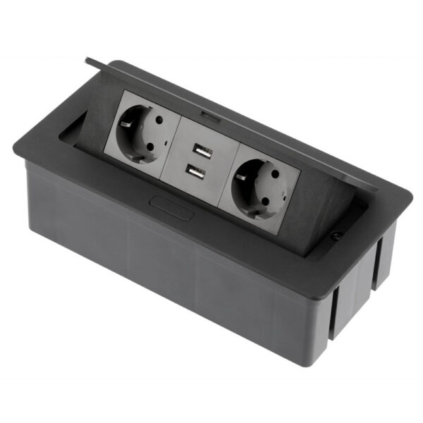 AE-PBSUC2GS-20N UTIČNICA STOL. G PUSH 2X ŠUKO 2x USB CRNA SA KABLOM