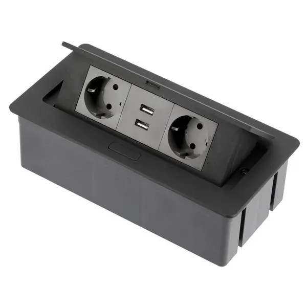 AE-PBSUC2GS-20N UTIČNICA STOL. G PUSH 2X ŠUKO 2x USB CRNA SA KABLOM