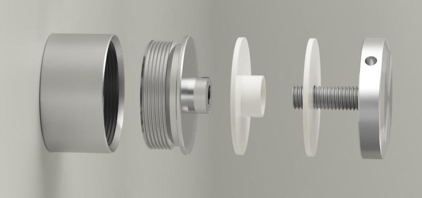 DRŽAČ STAKLA TOČKASTI FI50 H45 REG.INOX A2 SATINIRAN 3D