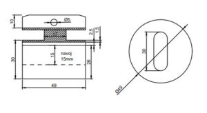 DRŽAČ STAKLA TOČKASTI FI50 H50 REG.INOX A2 CRNI MAT