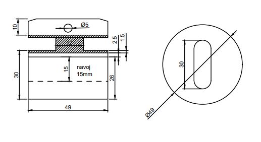 DRŽAČ STAKLA TOČKASTI FI50 H45 REG.INOX A2 SATINIRAN 3D